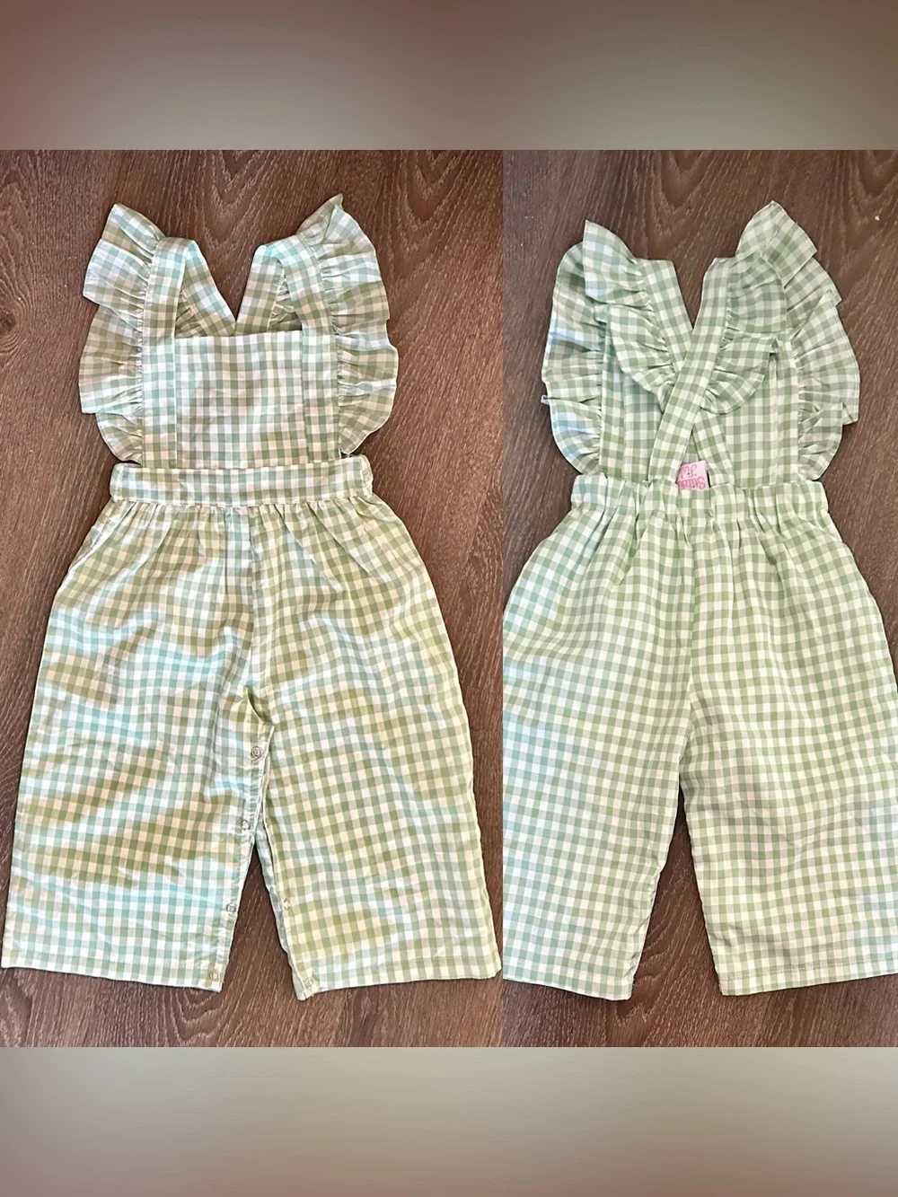 Girls Stitchy Fish Sour apple Gingham  check romper Outfit Size 24 month 24m